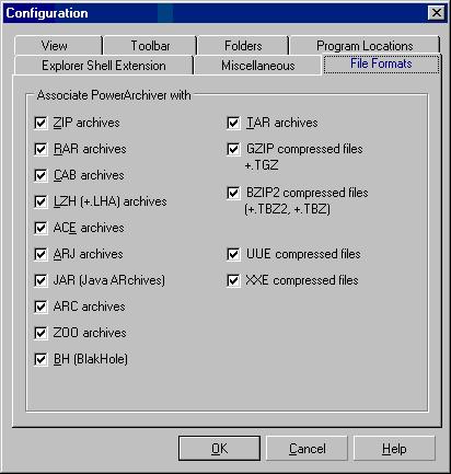 file type options